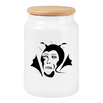 Devil / Teufel - Cookie Jar with Wooden Lid - white - Front