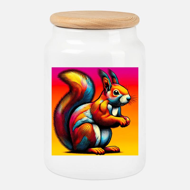 Eichhörnchen - Keksdose mit Holzdeckel - Weiß