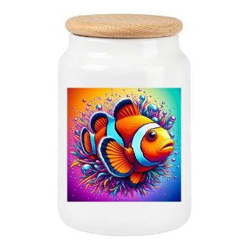 Poisson-clown - Boîte à biscuits avec couvercle en bois - blanc - Devant