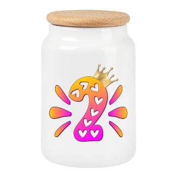 Deux couronnes - 2e fête d’anniversaire d’enfants - Boîte à biscuits avec couvercle en bois - blanc - Devant