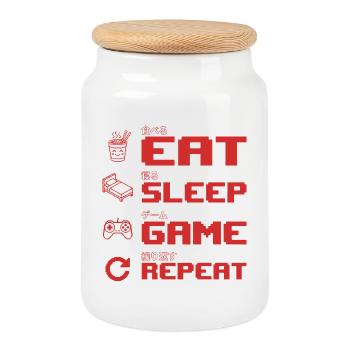 Eat, Sleep, Game, Repeat - Gaming Quote T-Shirt - Cookie Jar with Wooden Lid - white - Front