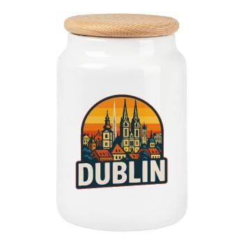 Dublin Ireland Retro Sunset Skyline Design - Boîte à biscuits avec couvercle en bois - blanc - Devant