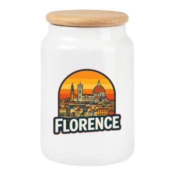 Florenz, Italien Retro Sonnenuntergangs-Skyline-Kunst - Keksdose mit Holzdeckel - Weiß - Vorne