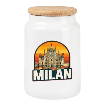 Milan Skyline Retro Sunset Duomo Design - Cookie Jar with Wooden Lid - white - Front