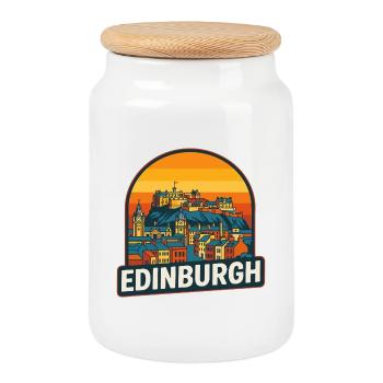 Edinburgh Skyline Retro Sunset Castle Design - Keksdose mit Holzdeckel - Weiß - Vorne