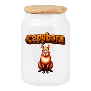 Œuvres d’art du capybara poilue - Boîte à biscuits avec couvercle en bois - blanc - Devant