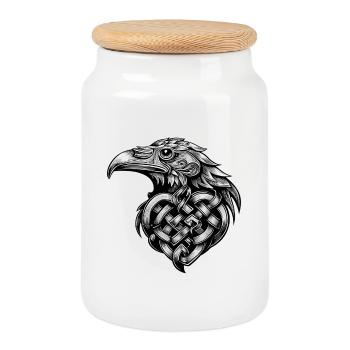 Eagle Illustration Black Tattoo Style - Cookie Jar with Wooden Lid - white - Front