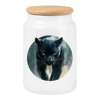 Design de Panthère noire - Keksdose mit Holzdeckel - Weiß - Vorne