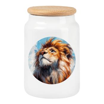 Design de Lion - Boîte à biscuits avec couvercle en bois - blanc - Devant