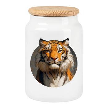 Tiger-Design - Keksdose mit Holzdeckel - Weiß - Vorne