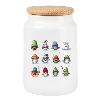 Colorful Gnomes Collection - Cookie Jar with Wooden Lid - white - Front