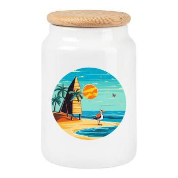 Palmiers de rêve de plage tropicale & soleil - Boîte à biscuits avec couvercle en bois - blanc - Devant