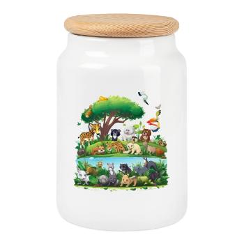 Paradis animalier forestier au bord de la rivière - Boîte à biscuits avec couvercle en bois - blanc - Devant