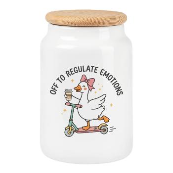 Scootering Goose Regulates Emotions - Cookie Jar with Wooden Lid - white - Front