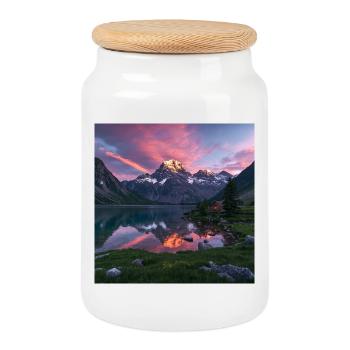 Alpenlicht am Bergsee - Keksdose mit Holzdeckel - Weiß - Vorne