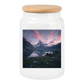Réflexion du soir alpin - Boîte à biscuits avec couvercle en bois - blanc - Devant