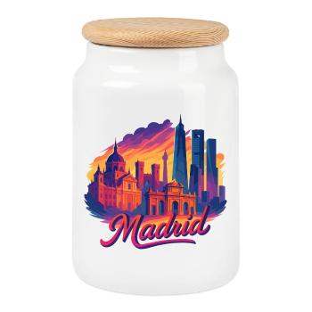 Silhouette de Madrid : Épique et Tropical – Art Moderne - Boîte à biscuits avec couvercle en bois - blanc - Devant