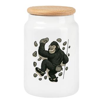 Gorille en bloc – singe sur le mur d’escalade - Boîte à biscuits avec couvercle en bois - blanc - Devant