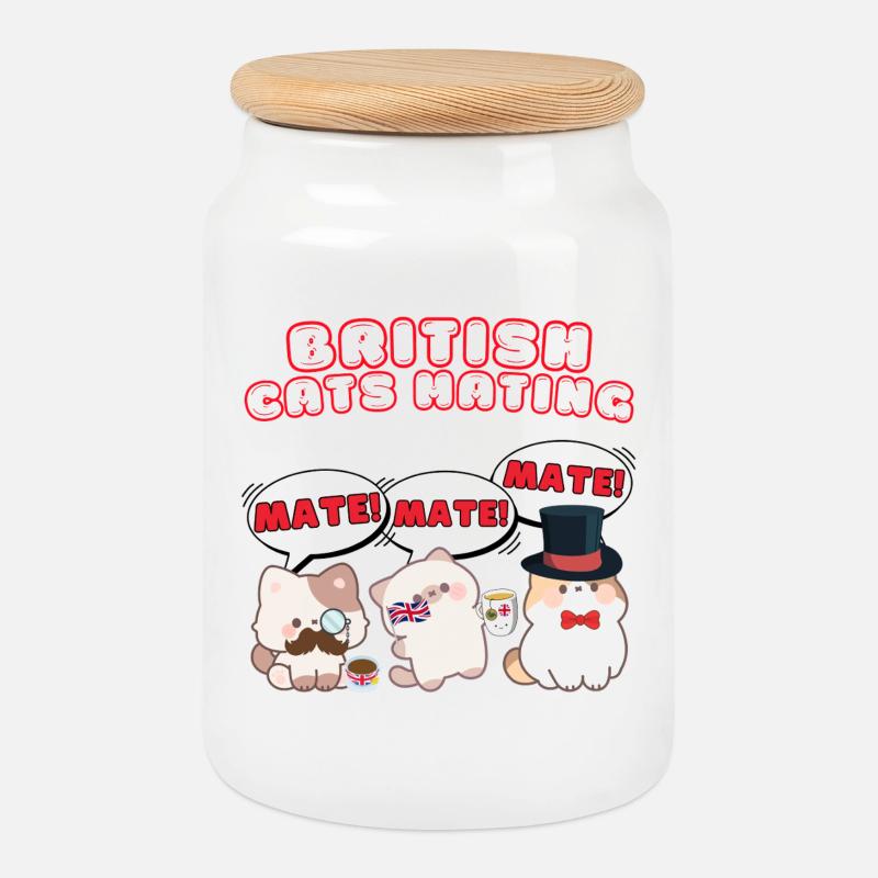 British Cats Mating - Cookie Jar with Wooden Lid - white