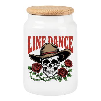 Line Dance Skull Roses - Cookie Jar with Wooden Lid - white - Front