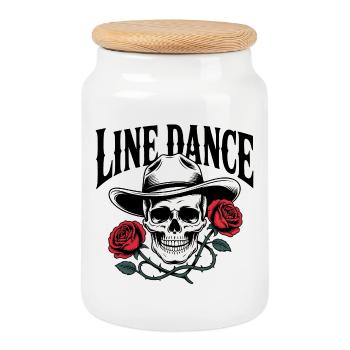 Line Dance – Western Skull Cowboy Tanz - Keksdose mit Holzdeckel - Weiß - Vorne