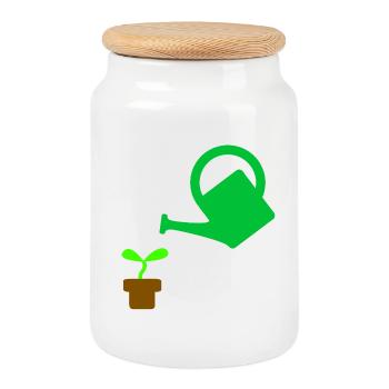 Garden - Cookie Jar with Wooden Lid - white - Front