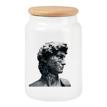 Don't Think Too Much Graffiti-David - Cookie Jar with Wooden Lid - white - Front