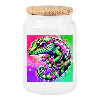 Gecko - Keksdose mit Holzdeckel - Weiß - Vorne