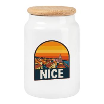 Nice French Riviera Retro Sunset Design - Cookie Jar with Wooden Lid - white - Front