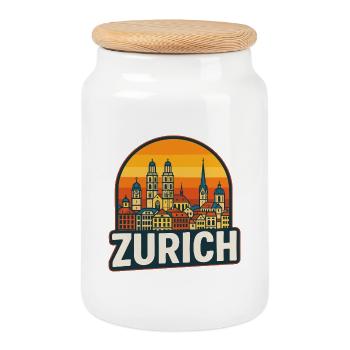 Zürich, Schweiz Retro Sonnenuntergangs-Skyline-Kunst - Keksdose mit Holzdeckel - Weiß - Vorne