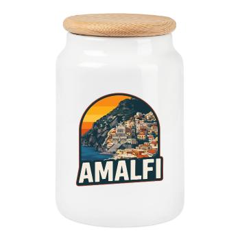 Design rétro Coucher de soleil de la côte amalfitaine - Boîte à biscuits avec couvercle en bois - blanc - Devant