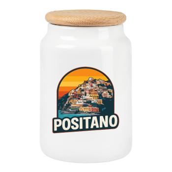 Design rétro de la côte amalfitaine de Positano - Boîte à biscuits avec couvercle en bois - blanc - Devant