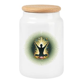 Conception de Mandala de Yoga de Sensibilisation à la Méditation - Boîte à biscuits avec couvercle en bois - blanc - Devant