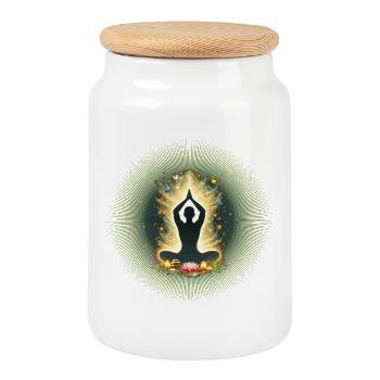 Conception de Mandala Énergétique de la Conscience de la Méditation - Boîte à biscuits avec couvercle en bois - blanc - Devant