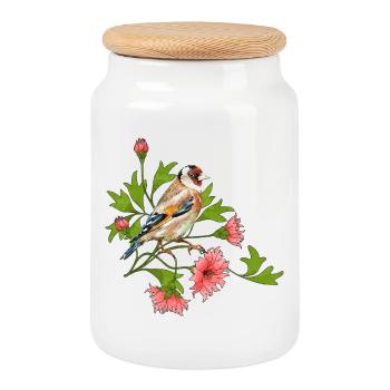Bunter Vogel - Keksdose mit Holzdeckel - Weiß - Vorne