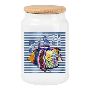 poisson - Boîte à biscuits avec couvercle en bois - blanc - Devant