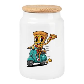 Pizza Delivery T-shirt - Pizza Slice Design - Cookie Jar with Wooden Lid - white - Front