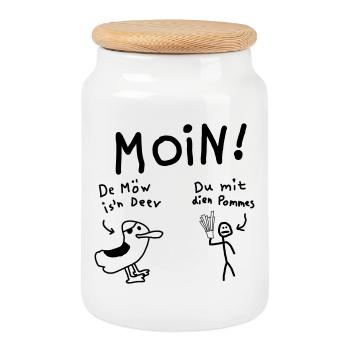 Moin Möwe Pommesdieb Lustig - Keksdose mit Holzdeckel - Weiß - Vorne