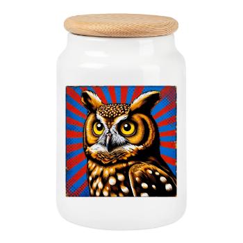 owl - Cookie Jar with Wooden Lid - white - Front