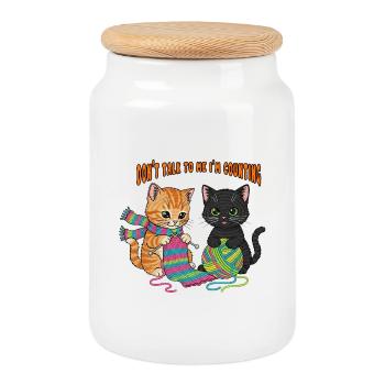 Counting Kittens Knitting Duo - Cookie Jar with Wooden Lid - white - Front
