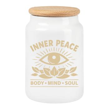 Inner Peace Body Mind Soul Eye - Cookie Jar with Wooden Lid - white - Front