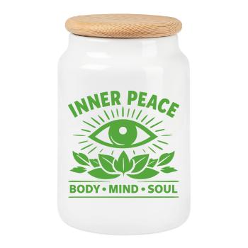 Inner Peace Body Mind Soul Eye - Cookie Jar with Wooden Lid - white - Front