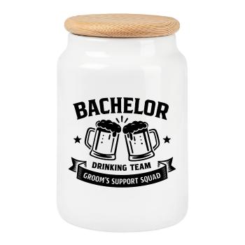 Bachelor Drinking Team - JGA Groom Support Squad - Keksdose mit Holzdeckel - Weiß - Vorne
