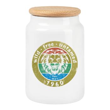 66e anniversaire Sauvage, libre et indompté depuis 05/1960 - Boîte à biscuits avec couvercle en bois - blanc - Devant