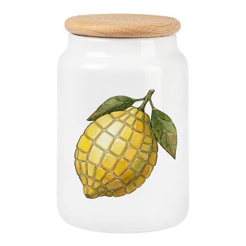 Mosaïque de citron - Idée de cadeau méditerranéen frais - Boîte à biscuits avec couvercle en bois - blanc - Devant