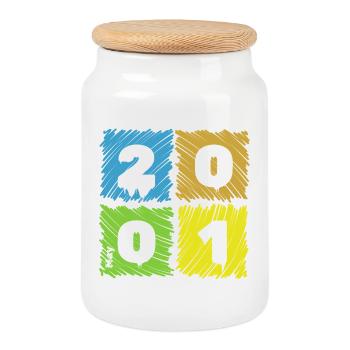 25. Geburtstag Farbige Patches since 05/2001 - Keksdose mit Holzdeckel - Weiß - Vorne
