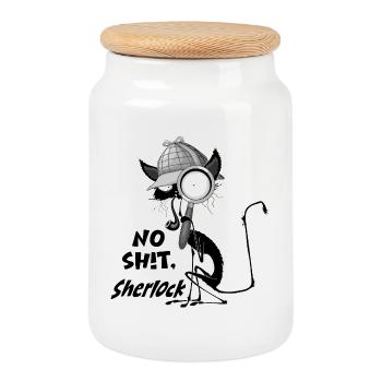 'No Shit, Sherlock' Black Cat Humor meme  - Cookie Jar with Wooden Lid - white - Front