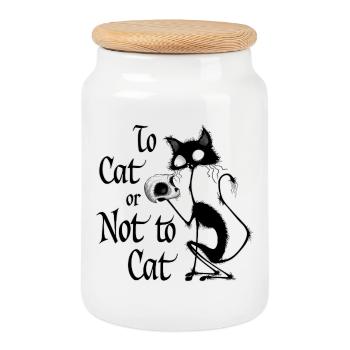 "To Cat Or Not To Cat" Lustiges Cat-Hamlet-Meme - Keksdose mit Holzdeckel - Weiß - Vorne