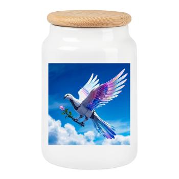 Colombe colorée aux ailes arc-en-ciel - Boîte à biscuits avec couvercle en bois - blanc - Devant