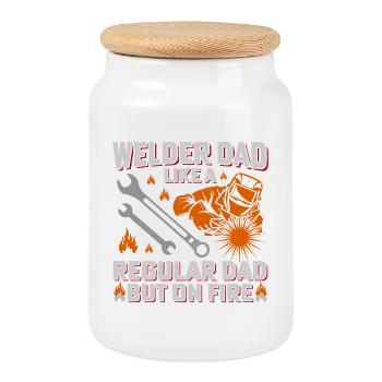 Schweißvater Feuer-Motiv Schweißer Vatertag - Keksdose mit Holzdeckel - Weiß - Vorne